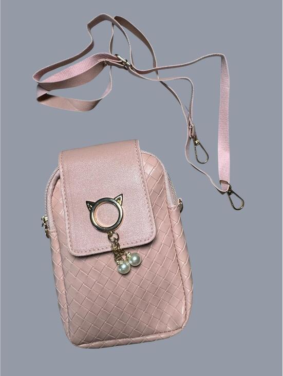 Handbags - Pink Crossbody Phone Bag with Pearl Charm